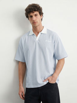 R&B - Blue Stripes Cotton Regular Fit Polo T-Shirt