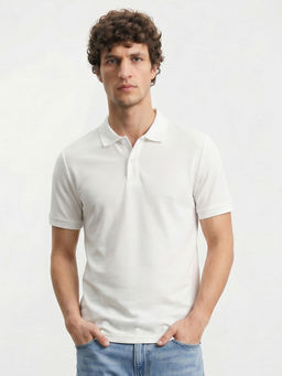 R&B - Beige Solid Cotton Regular Fit Polo T-Shirt