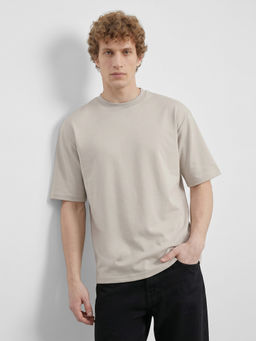 R&B - Beige Solid Cotton Regular Fit T-Shirt