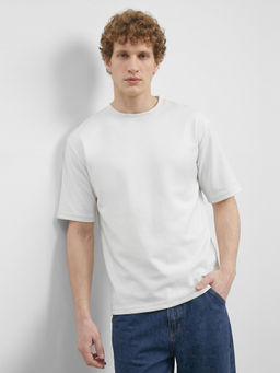 R&B - Beige Solid Cotton Regular Fit T-Shirt