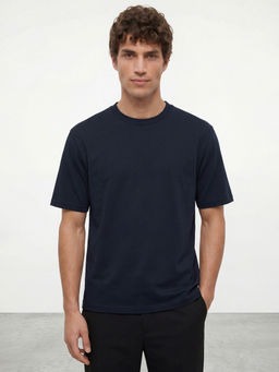 R&B - Blue Solid Cotton Regular Fit T-Shirt
