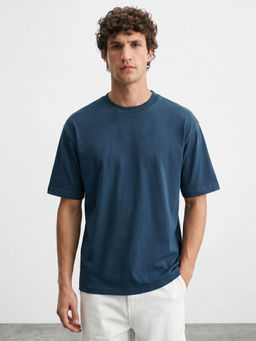 R&B - Teal Solid Cotton Regular Fit T-Shirt
