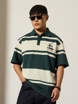 The Souled Store - Green Stripes Cotton Blend T-Shirt