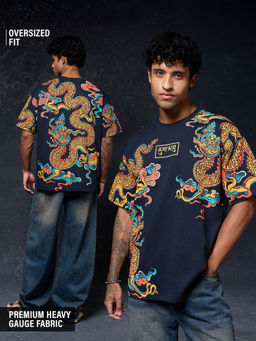 The Souled Store - Navy Blue Printed Pure Cotton T-Shirt