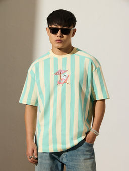 The Souled Store - Green Stripes Pure Cotton T-Shirt
