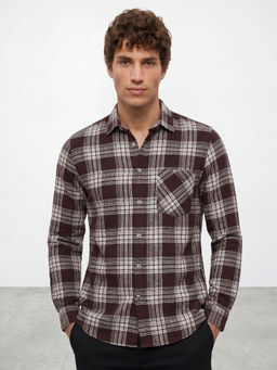 R&B - Maroon Checks Pure Cotton Regular Fit Shirt