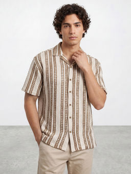 R&B - Off White Self Design Pure Cotton Shirt