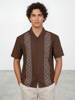 R&B - Brown Printed Pure Cotton Shirt