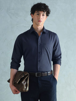 Arrow - Blue Self Design Cotton Shirt
