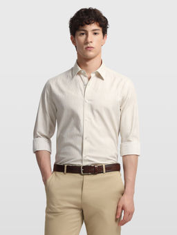 Arrow - Beige Self Design Cotton Shirt