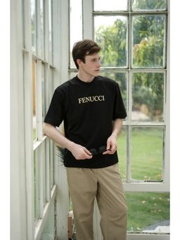 FENUCCI - Black Textured Cotton T-Shirt