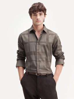 Rare Rabbit - Beige Self Design Polycotton Regular Fit Shirt