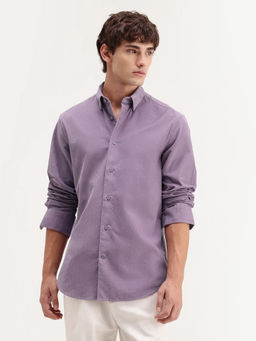 Rare Rabbit - Purple Solid Cotton Regular Fit Shirt