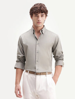 Rare Rabbit - Green Solid Polycotton Regular Fit Shirt