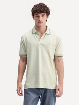 Rare Rabbit - Green Solid Polycotton Regular Fit Polo T-Shirt