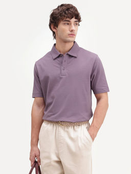 Rare Rabbit - Purple Solid Cotton Regular Fit Polo T-Shirt