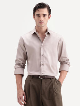 Rare Rabbit - Beige Solid Polycotton Regular Fit Shirt
