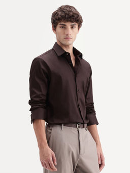Rare Rabbit - Brown Solid Polycotton Regular Fit Shirt