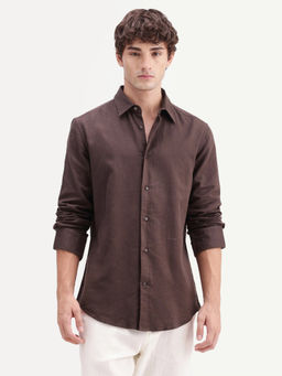 Rare Rabbit - Brown Solid Cotton Regular Fit Shirt