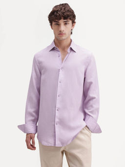 Rare Rabbit - Purple Solid Linen Blend Regular Fit Shirt