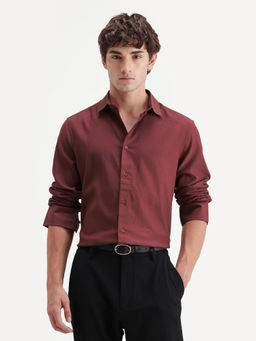 Rare Rabbit - Maroon Self Design Viscose Rayon Regular Fit Shirt