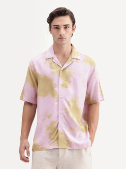 Rare Rabbit - Pink Tie & Dye Viscose Rayon Regular Fit Shirt