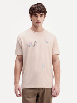 Rare Rabbit - Beige Typography Polycotton Regular Fit T-Shirt
