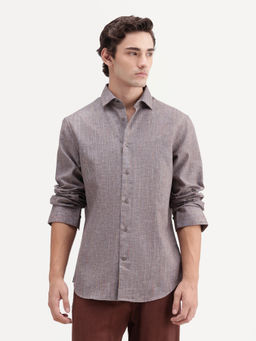 Rare Rabbit - Brown Stripes Polyester Regular Fit Shirt