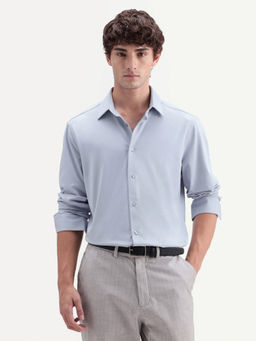Rare Rabbit - Blue Solid Polycotton Regular Fit Shirt