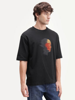 Rare Rabbit - Black Printed Cotton Regular Fit T-Shirt