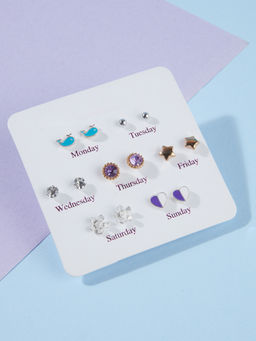 Pipa Bella by Nykaa Fashion - Set of 7 Multi-Colour Minimal Stud Earrings Combo