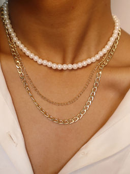 Pipa Bella by Nykaa Fashion - Statement Pearl and Gold Plated Layered Link Chain Necklace