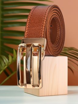 Sassora - Leather Men's Belt - Party Wear With Cutwork Design & Black Metal Buckle