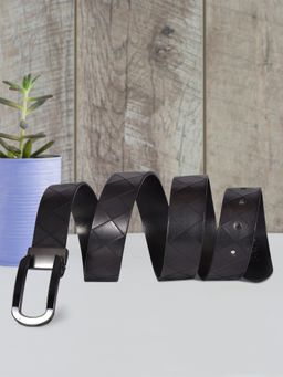 Sassora - Leather Men's Belt - Party Wear With Cutwork Design & Black Metal Buckle