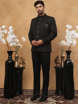 Jompers - Men Black Designer Embroidered Sherwani Pant with Jacket