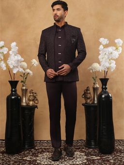 Jompers - Men Wine Designer Embroidered Sherwani Pant with Jacket