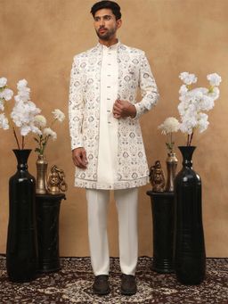 Jompers - Men Cream Embroidered Sherwani Pant with Jacket