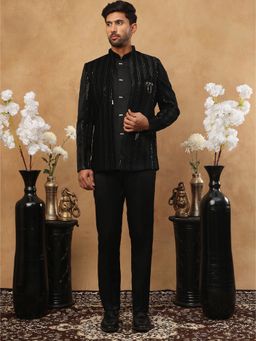 Jompers - Men Black Velvet Sherwani Pant with Jacket