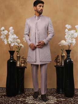 Jompers - Men Lavender Embroidered Sherwani Pant with Jacket