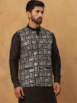 Jompers - Men’s Black Silk Blend Embroidered Nehru Jacket