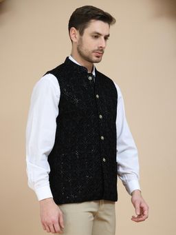 Jompers - Men’s Black Embroidered Nehru Jacket