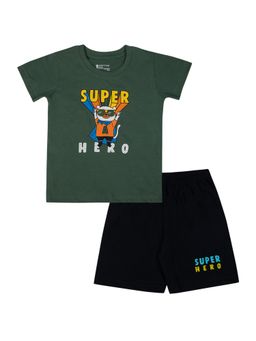 Bodycare - Graphic T-Shirt & Shorts-Green (Set of 2)