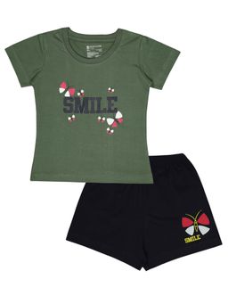 Bodycare - Printed T-Shirt & Shorts-Green (Set of 2)