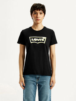 Levi's - Womens Black Solid/Plain Regular Fit T-Shirt