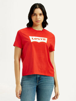 Levi's - Womens Red Solid/Plain Relaxed Fit T-Shirt