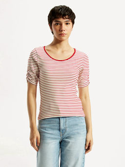 Levi's - Womens Red Striped Slim Fit T-Shirt