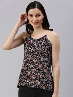 SHOWOFF - Women's Floral Regular Black Shoulder Straps Top