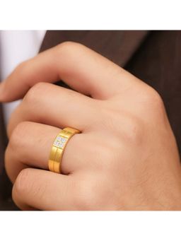 Zavya - Gold-Plated CZ Silver Mens Band Ring (9)