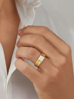 Zavya - CZ Gold-Plated Silver Band Mens Ring (Adjustable)