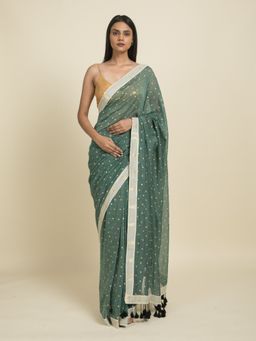 Suta - Grey Mul Cotton Yellow Border Saree